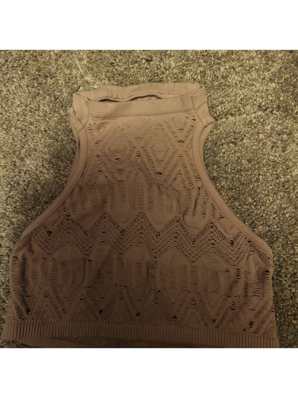 Elegant Lace High-Neck Bralette - Tan
